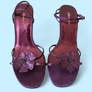 Y2K 00s Dolcis Purple Satin Sequin Floral Heels